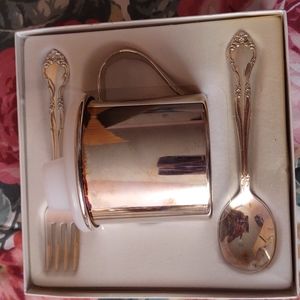 Oneida Silver Plate Baby Cup With Baby Fork and Spoon Personalized